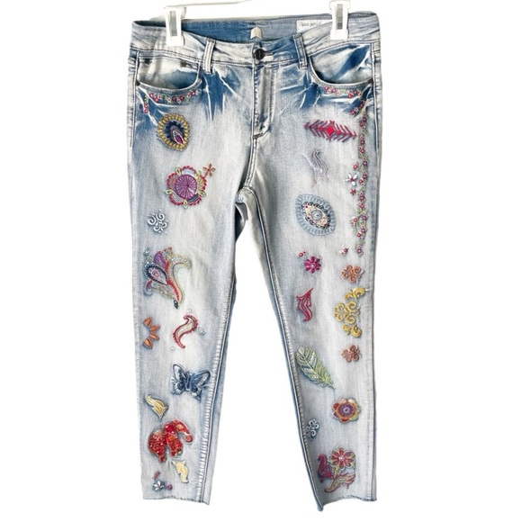 BanJarA Jeans Women's 29/10 Light Wash Embroidered Patch Skinny Bohemian Artsy - Picture 1 of 8